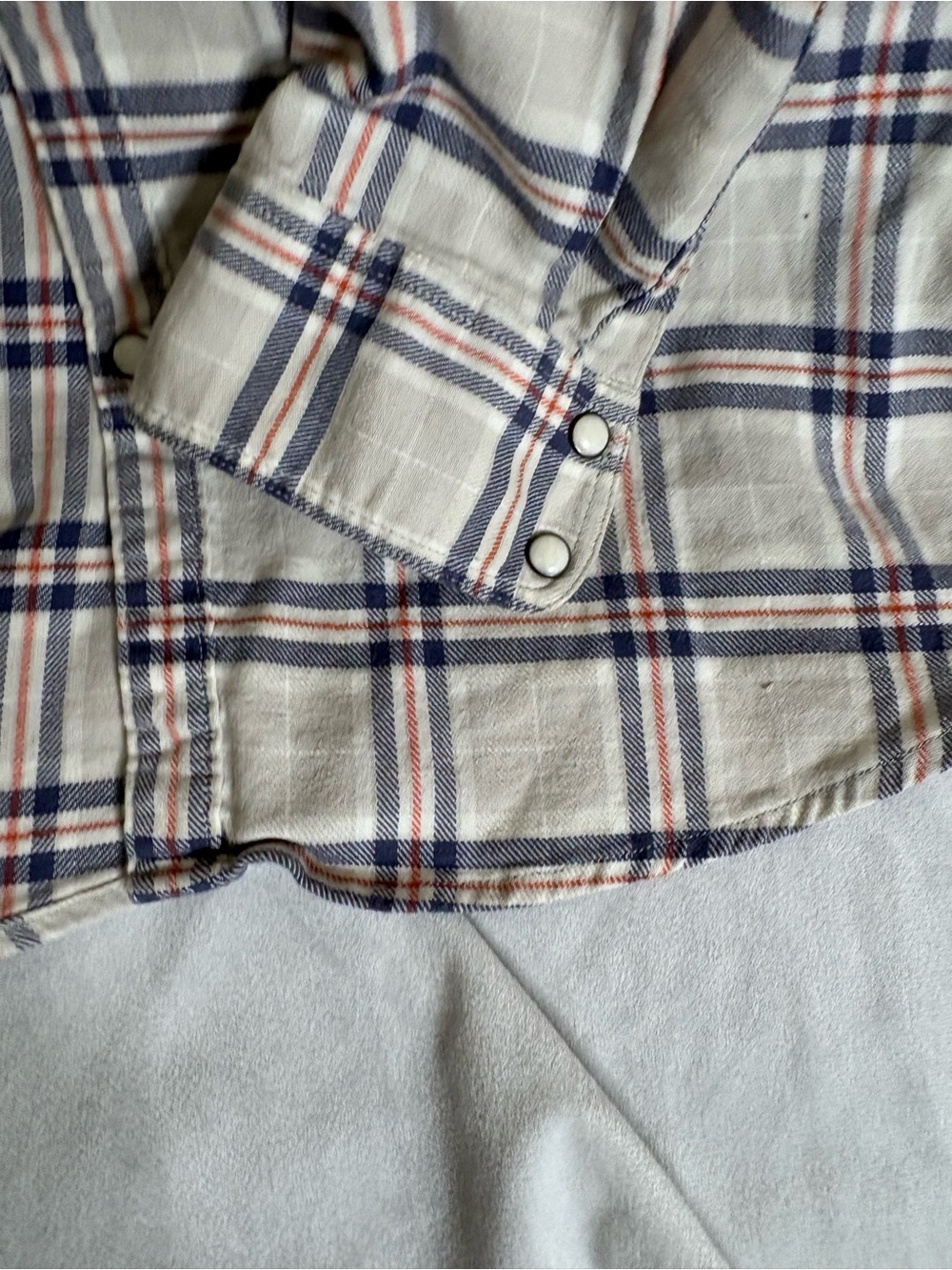 Lucky Brand L Flannel Western Pearl Snap Plaid Shirt Blue Gray Long - Picture 4 of 4